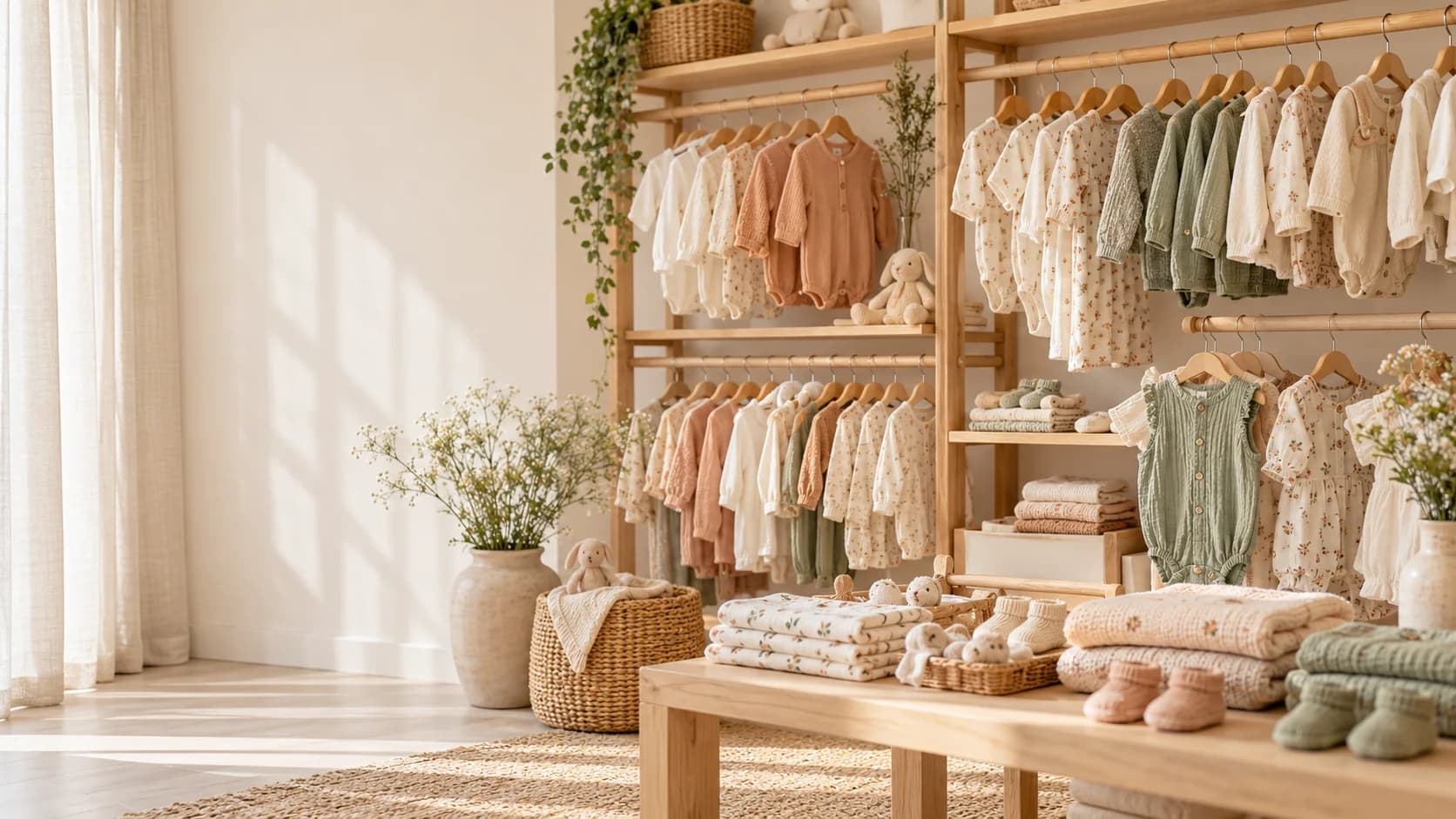 Illustration : boutique lumineuse de vêtements pour bébés